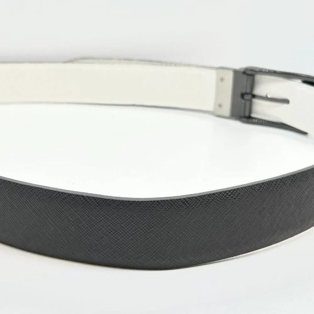 GREG NORMAN BELT Mens 36 Genuine Leather Gray Reversible White Shark Logo